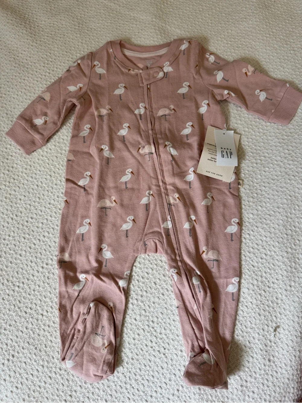 GAP Organic Cotton Baby Pink Flamingo One-Piece Footed Zipper Sleeper